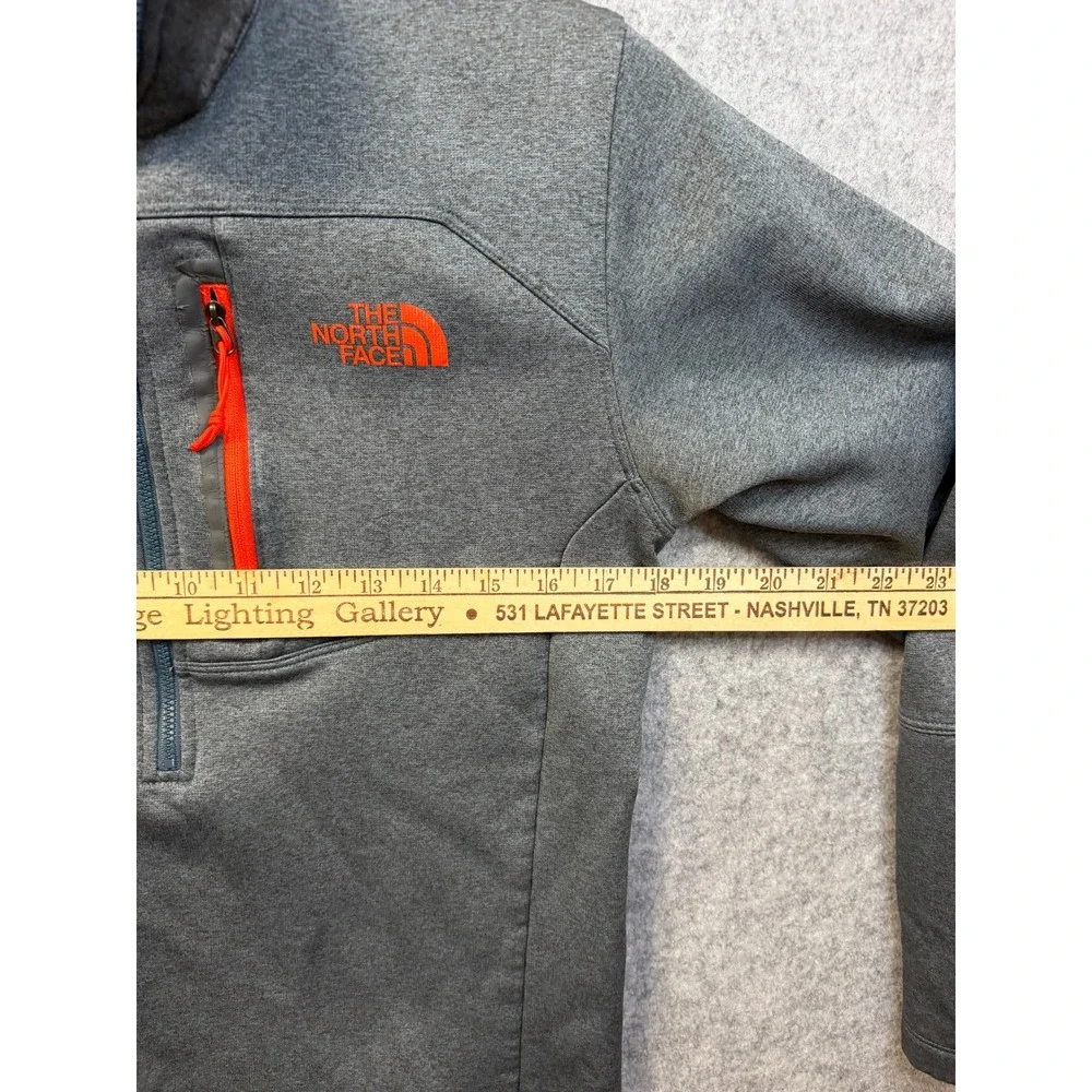 The North Face Mens Grey Quarter‎ Zip Fleece Pullover Jacket Small Orange Logo